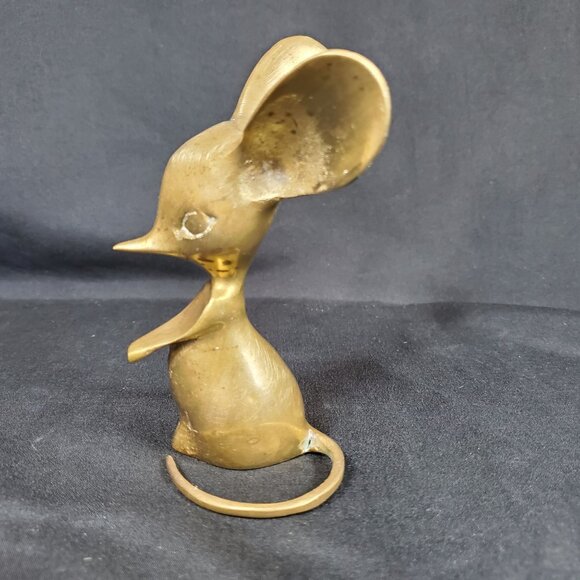 Whimsical Brass Mouse Vintage Solid Brass Animal Figurine Mid Century Retro Deco - Picture 2 of 16